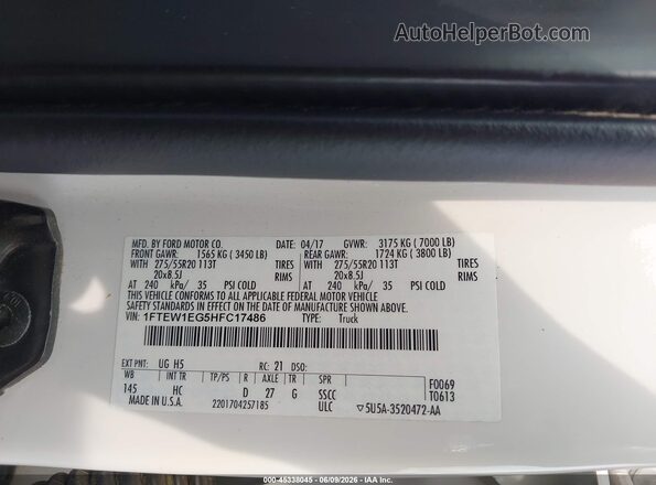 1FTEW1EG5HFC17486 2017 FORD F150 White Engine compartment view