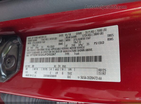 1FTEW1EG5JFD02267 2018 FORD F150 Red Widok komory silnika