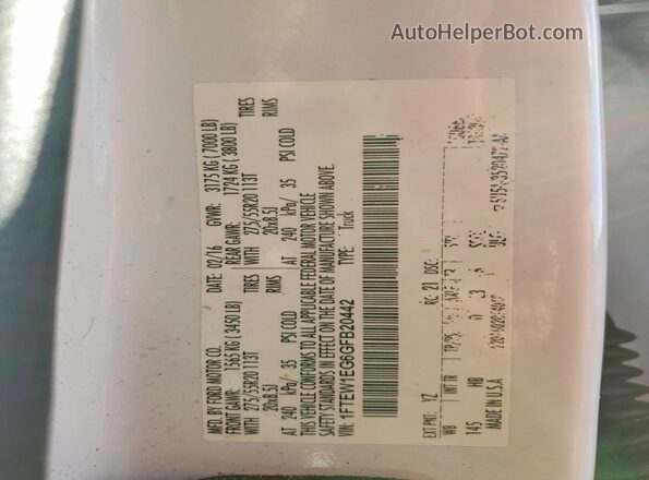 1FTEW1EG6GFB20442 2016 FORD F150 White Widok komory silnika