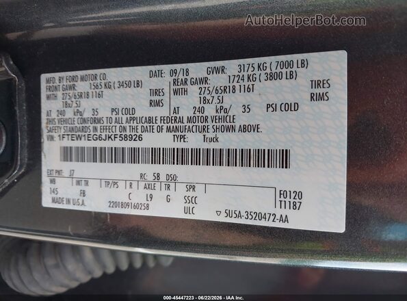 1FTEW1EG6JKF58926 2018 FORD F150 Gray Вид підкапотного простору
