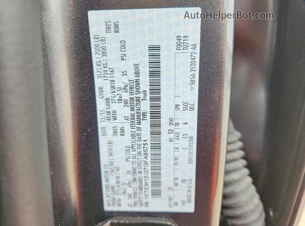 1FTEW1EG7GFA85751 2016 FORD F150 Gray Vista del compartimento del motor