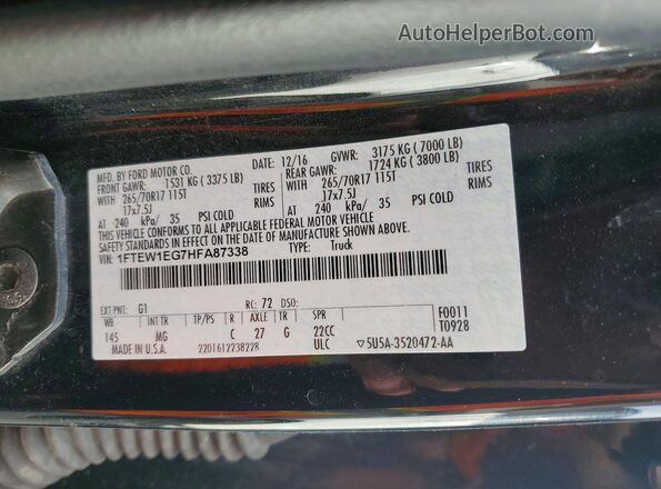1FTEW1EG7HFA87338 2017 FORD F150 Black 