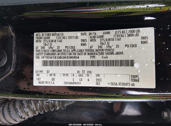 1FTEW1EG8GKE96504 2016 FORD F150 Black ძრავის განყოფილების ხედი