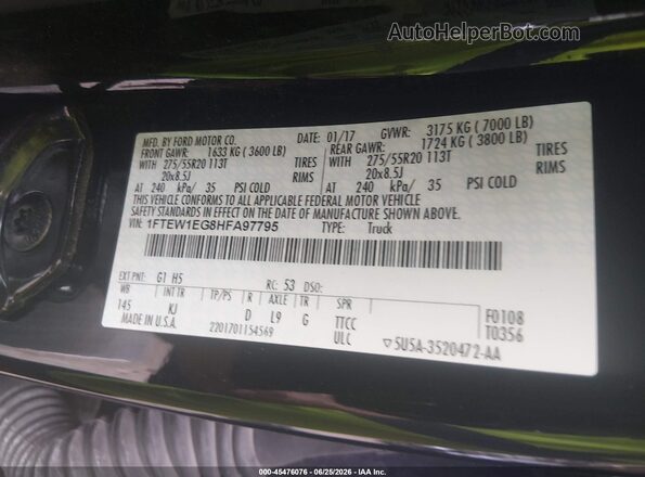 1FTEW1EG8HFA97795 2017 FORD F150 Black Engine compartment view