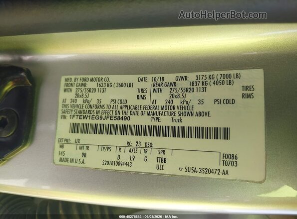 1FTEW1EG9JFE58490 2018 FORD F150 Серебряный Вид подкапотного пространства