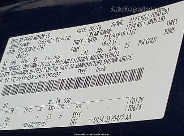 1FTEW1EGXGKE06897 2016 FORD F150 Dark Blue Widok komory silnika