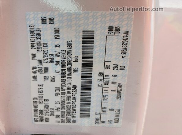 1FTEW1EP0JKF02240 2018 FORD F150 White 