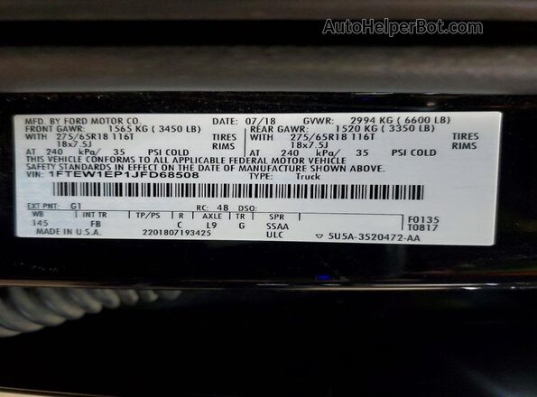 1FTEW1EP1JFD68508 2018 FORD F150 Black Շարժիչի բաժամունքի տեսք