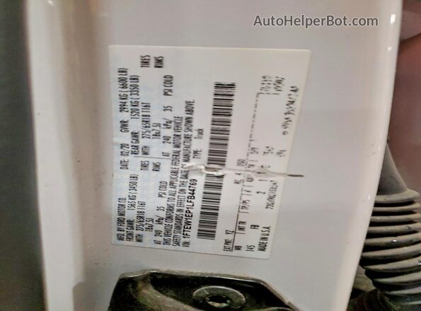 1FTEW1EP1LFB44769 2020 FORD F150 White VIN კოდის სტიკერის ხედი