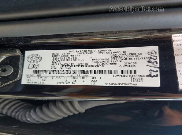 1FTEW1EP2KKC62674 2019 FORD F150 Black 