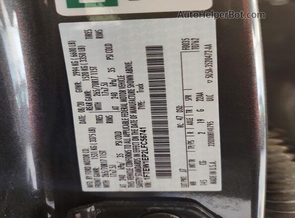 1FTEW1EP2LFC56741 2020 FORD F150 Gray Շարժիչի բաժամունքի տեսք