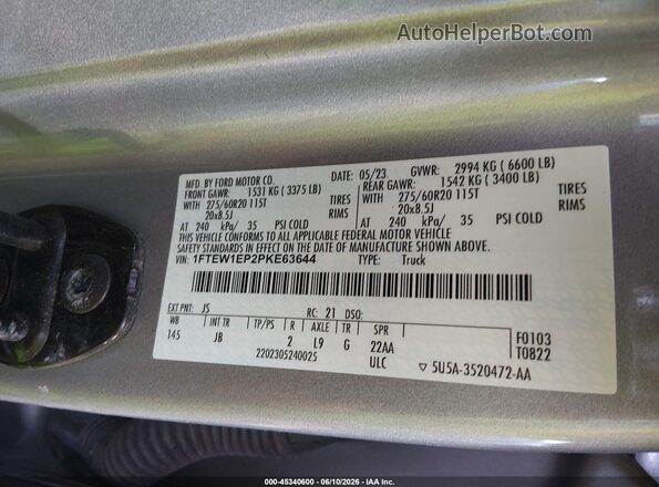 1FTEW1EP2PKE63644 2023 FORD F150 Silver ძრავის განყოფილების ხედი