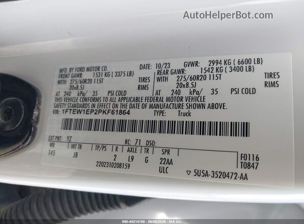 1FTEW1EP2PKF61864 2023 FORD F150 White Widok komory silnika