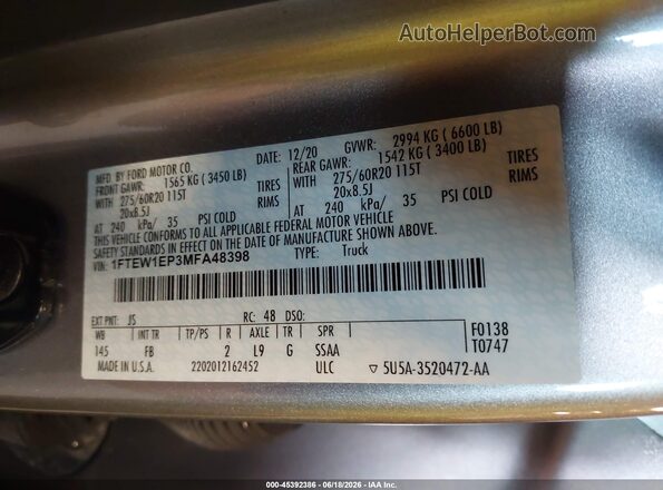 1FTEW1EP3MFA48398 2021 FORD F150 Серебряный Вид подкапотного пространства