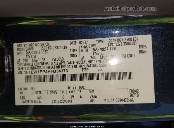 1FTEW1EP4HFB34373 2017 FORD F150 Blue 
