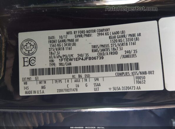 1FTEW1EP4JFB06739 2018 FORD F150 Black Widok komory silnika