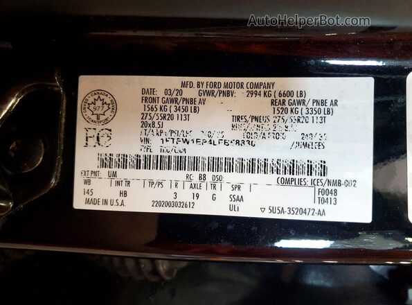 1FTEW1EP4LFB58830 2020 FORD F150 Black Вид підкапотного простору