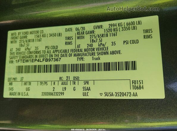 1FTEW1EP4LFB97367 2020 FORD F-150 SUPERCREW Gray Engine compartment view