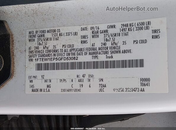 1FTEW1EP5GFD53082 2016 FORD F150 White Widok komory silnika