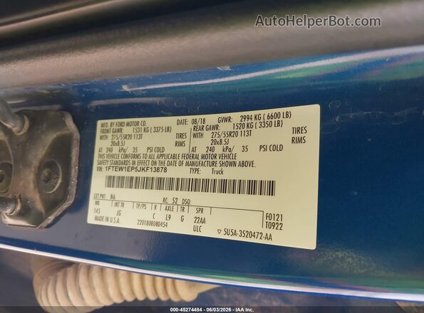 1FTEW1EP5JKF13878 2018 FORD F150 Blue Вид підкапотного простору