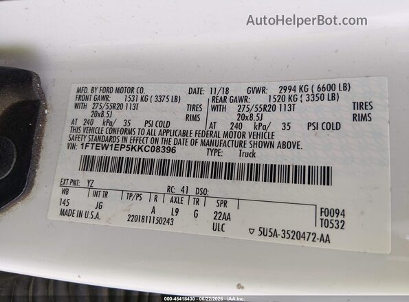 1FTEW1EP5KKC08396 2019 FORD F150 White Engine compartment view