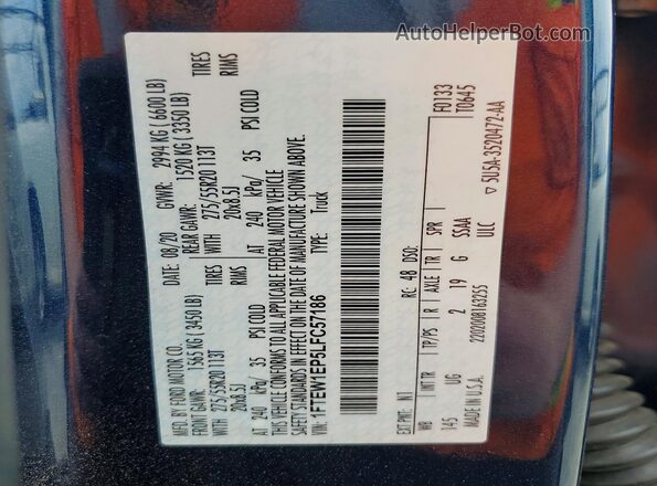 1FTEW1EP5LFC57186 2020 FORD F150 Blue Widok naklejki z numerem VIN