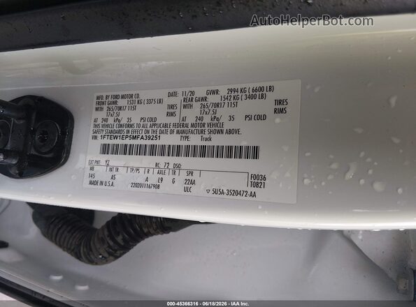 1FTEW1EP5MFA39251 2021 FORD F150 White Vista del compartimento del motor