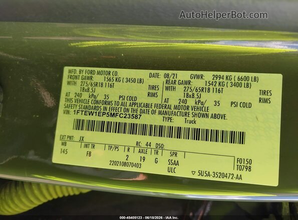 1FTEW1EP5MFC23587 2021 FORD F150 Серый Вид подкапотного пространства
