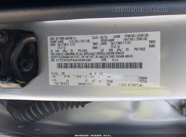 1FTEW1EP6GKD95106 2016 FORD F150 Silver Widok komory silnika