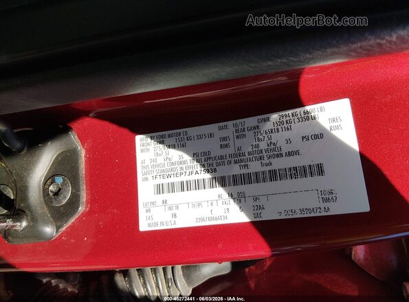 1FTEW1EP7JFA75938 2018 FORD F150 Red Вид підкапотного простору