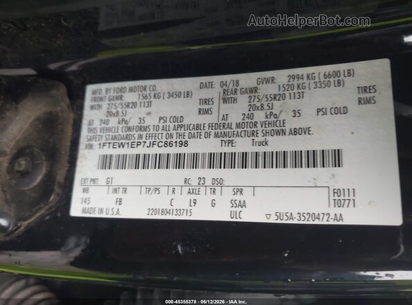 1FTEW1EP7JFC86198 2018 FORD F150 Black Widok komory silnika