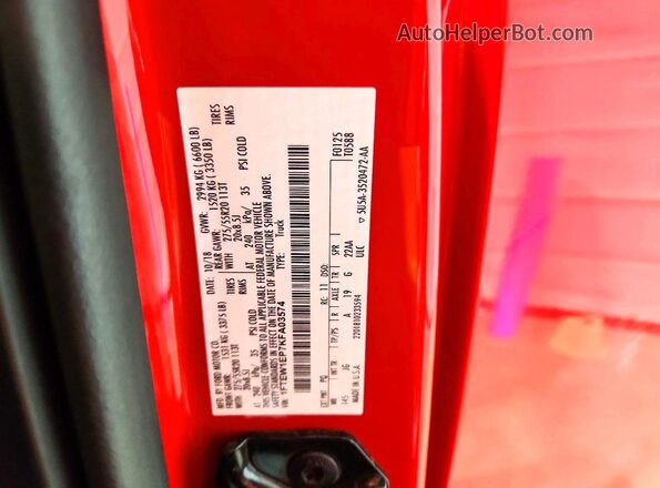 1FTEW1EP7KFA03574 2019 FORD F150 Red VIN sticker view