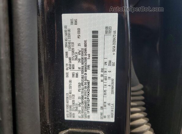 1FTEW1EP7KKD56467 2019 FORD F150 Black Vista del compartimento del motor