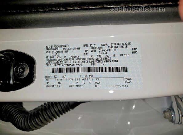 1FTEW1EP7MKD17008 2021 FORD F150 White 