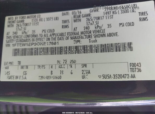 1FTEW1EP9GKE17681 2016 FORD F150 Gray Engine compartment view
