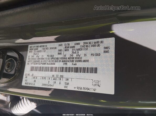 1FTEW1EP9MFA43884 2021 FORD F150 Gray Widok komory silnika