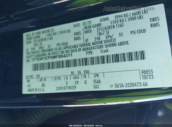 1FTEW1EP9MFB84311 2021 FORD F150 Black Engine compartment view