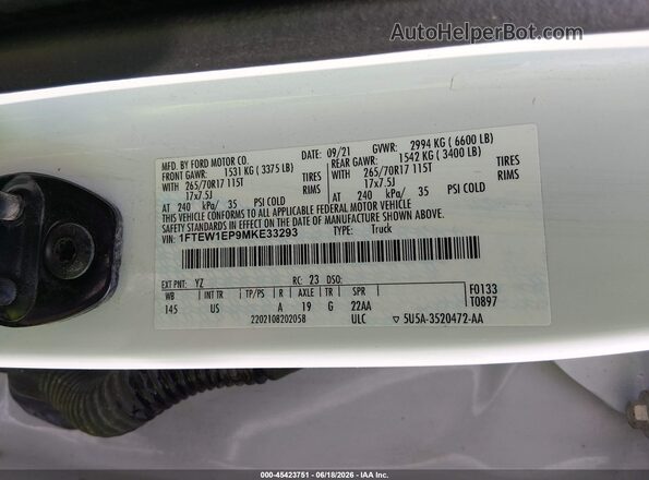 1FTEW1EP9MKE33293 2021 FORD F150 White Engine compartment view