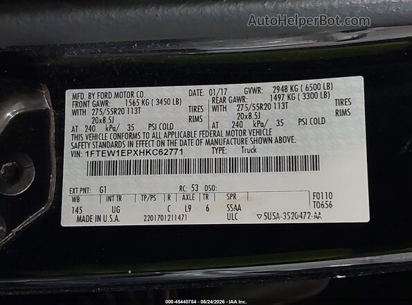 1FTEW1EPXHKC62771 2017 FORD F150 Black Շարժիչի բաժամունքի տեսք