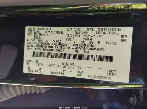 1FTEW1EPXHKC80607 2017 FORD F150 Black Widok komory silnika