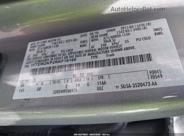 1FTEW2KP2RKF19160 2024 FORD F150 Silver Widok komory silnika