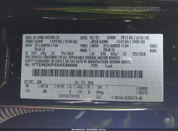 1FTEW2KP3SKE88068 2025 FORD F150 Черный Вид подкапотного пространства