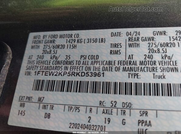 1FTEW2KP5RKD53961 2024 FORD F150 Gray Widok komory silnika