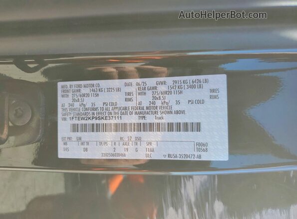 1FTEW2KP9SKE37111 2025 FORD F150 Black Widok komory silnika