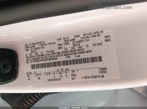 1FTEW2KPXSFA98545 2025 FORD F150 Белый Вид подкапотного пространства
