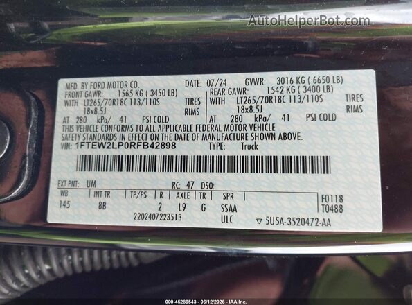 1FTEW2LP0RFB42898 2024 FORD F150 Black ძრავის განყოფილების ხედი