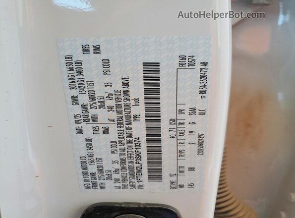 1FTEW2LP3SKF10374 2025 FORD F150 White Вид наклейки з VIN-кодом