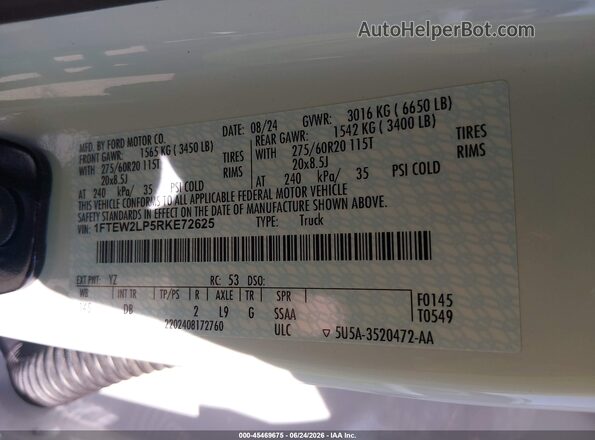 1FTEW2LP5RKE72625 2024 FORD F150 Белый Вид подкапотного пространства