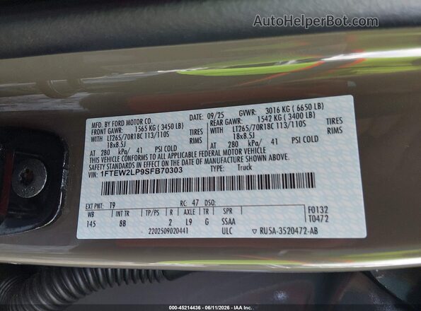 1FTEW2LP9SFB70303 2025 FORD F150 Brown Vista del compartimento del motor