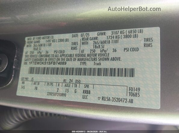 1FTEW3K51SFB74089 2025 FORD F150 Silver Engine compartment view
